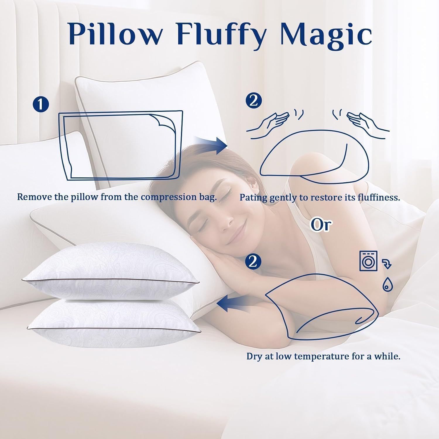 Pillows Standard And Full Size, Hotel Collection Bed Pillows For Side, Back, And Stomach Sleepers, Fluffy And Supportive, Down Alternative Microfiber Filled Pillows, Available In 2 Pack & 4 Pack - Image 3