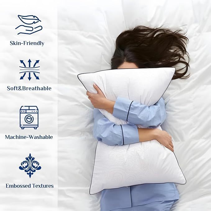 Pillows Standard And Full Size, Hotel Collection Bed Pillows For Side, Back, And Stomach Sleepers, Fluffy And Supportive, Down Alternative Microfiber Filled Pillows, Available In 2 Pack & 4 Pack - Image 4